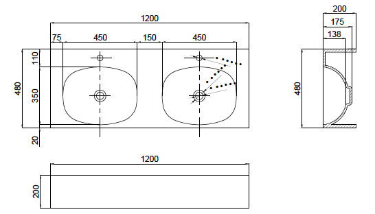 Formline 200 1200 Moulded Benchtop Basin