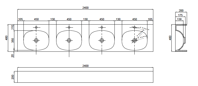 Formline 200 2400 Moulded Benchtop Basin