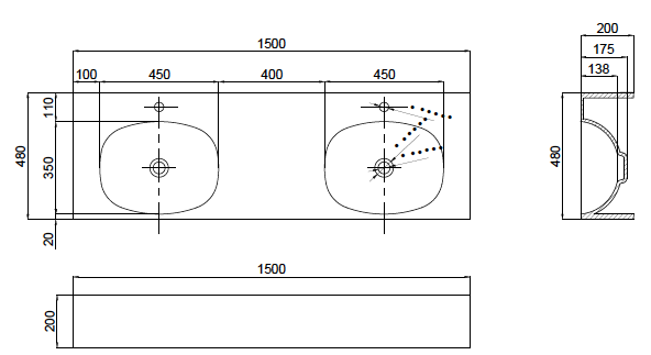 Formline 200 1500 Moulded Benchtop Basin
